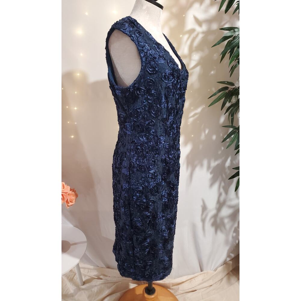 Alex Evenings Rosette Lace Sequin V-Neck Dress Size 12 Blue Wedding Formal Party - Picture 4 of 12